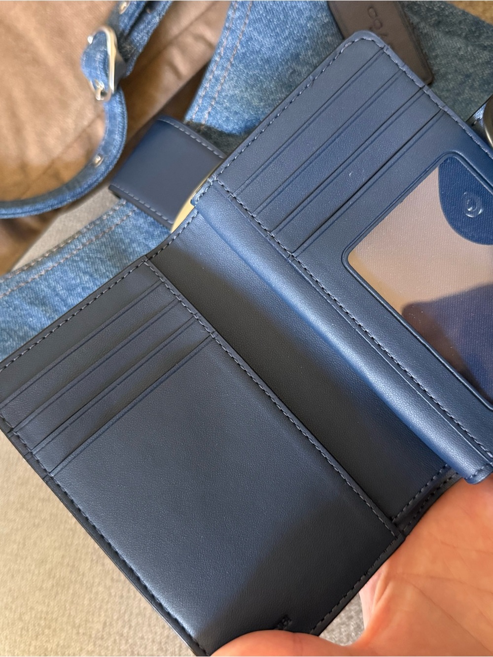 Coach Denim Shoulder Bag & Wallet with Navy Leather Trim and Silver Hardware - Picture 8 of 8